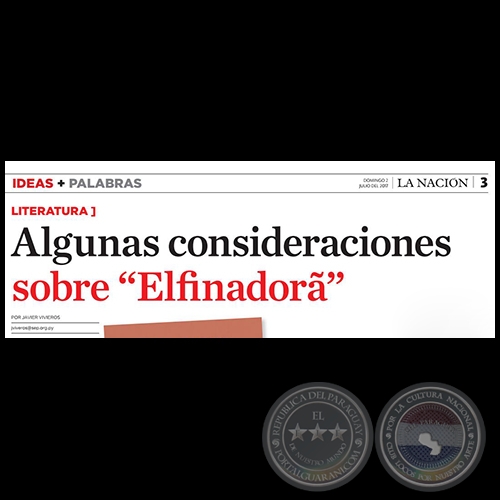 ALGUNAS CONSIDERACIONES SOBRE ELFINADORA - Literatura - Por JAVIER VIVEROS - Domingo, 02 de Julio de 2017
